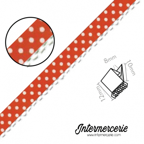 Biais picot dentelle orange à pois blancs