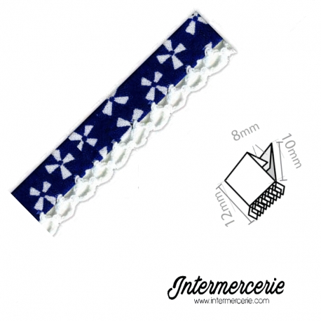 Biais piquot imprimé Ailes de moulin Marine