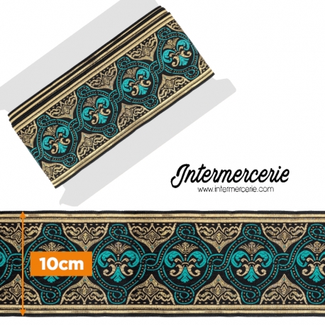 Galon tissé médiéval Or Noir Turquoise