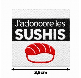 Écusson carré 3,5 cm J'adooore les sushis